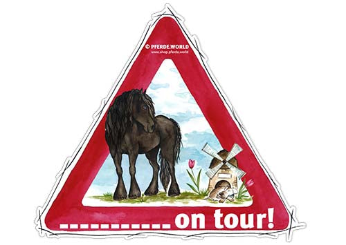 Aufkleber Friese on Tour mit individuellem Namen des Pferdes