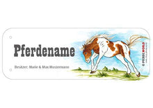 Laden Sie das Bild in den Galerie-Viewer, Boxenschild / Stalltafel Paint Horse (Painthorse) mit individuellem Namen 200 x 70 mm
