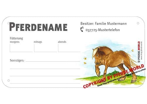 Abwischbares Boxenschild / Stalltafel - Noriker – Pferde.world
