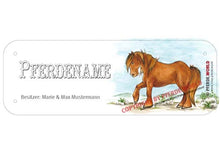 Laden Sie das Bild in den Galerie-Viewer, Boxenschild / Stalltafel Fell Pony mit individuellem Namen 200 x 70 mm