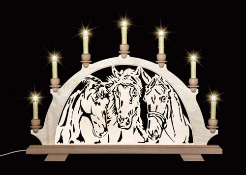 Original erzgebirgischer Schwibbogen / Lichterbogen mit Pferd - Portrait