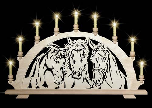 Original erzgebirgischer Schwibbogen / Lichterbogen mit Pferd - Portrait