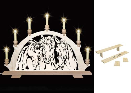 Original erzgebirgischer Schwibbogen / Lichterbogen mit Pferd - Portrait