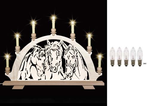 Original erzgebirgischer Schwibbogen / Lichterbogen mit Pferd - Portrait