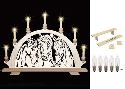 Original erzgebirgischer Schwibbogen / Lichterbogen mit Pferd - Portrait