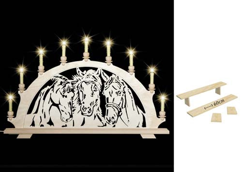 Original erzgebirgischer Schwibbogen / Lichterbogen mit Pferd - Portrait