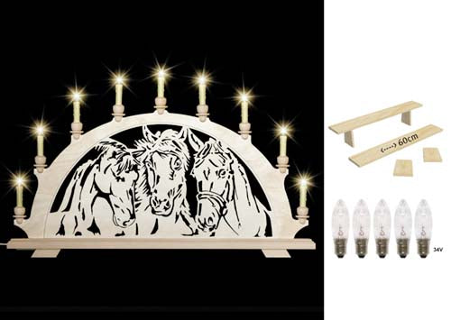 Original erzgebirgischer Schwibbogen / Lichterbogen mit Pferd - Portrait