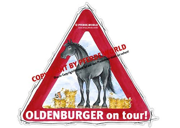 Aufkleber Oldenburger on Tour für Pferdeanhänger