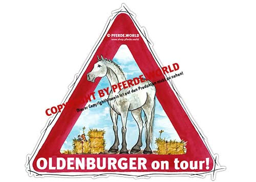 Aufkleber Oldenburger on Tour für Pferdeanhänger