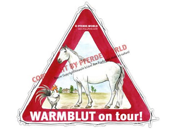 Aufkleber Warmblut on Tour für Pferdeanhänger