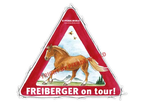 Aufkleber Freiberger mit Stehmähne on Tour für Pferdeanhänger