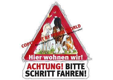 Hinweisschild Schritt fahren! Motiv: Pferd