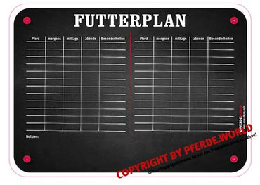 Magnetischer Futterplan für 24 Pferde mit Kreidestiften und Schwammtuch