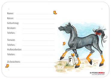 Boxenschild / Stalltafel Dressurpferd 300 x 210 mm mit Tierarzt und Hufbearbeiter