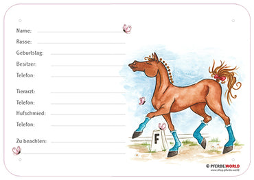 Boxenschild / Stalltafel Dressurpferd 300 x 210 mm mit Tierarzt und Hufschmied