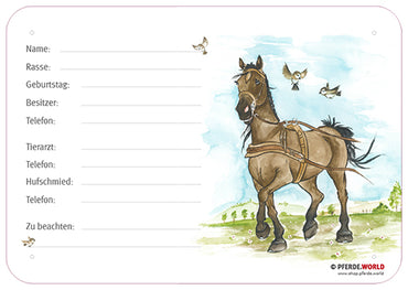 Boxenschild Kutschpferd 300 x 210 mm mit Tierarzt und Hufschmied