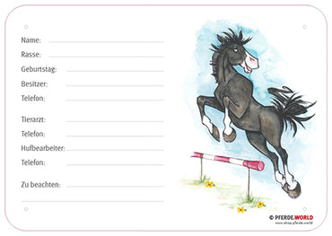 Boxenschild Springpferd 300 x 210 mm mit Tierarzt und Hufbearbeiter