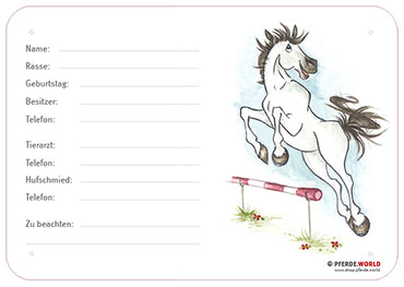 Boxenschild Springpferd 300 x 210 mm mit Tierarzt und Hufschmied