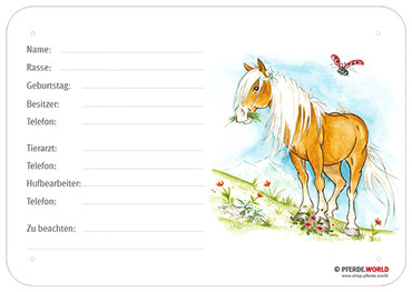 Boxenschild Haflinger 300 x 210 mm mit Tierarzt und Hufbearbeiter