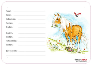 Boxenschild Haflinger 300 x 210 mm mit Tierarzt und Hufschmied