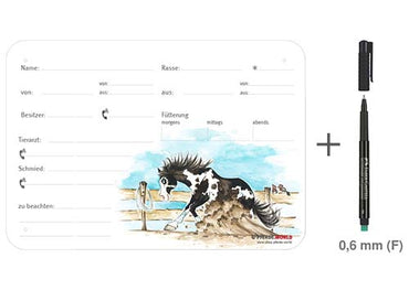 Boxenschild / Stalltafel Painthorse (Paint Horse) Sliding Stopp 300 x 210 mm mit Abstammung, Fütterung, Tierarzt und Schmied