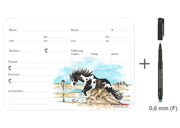 Boxenschild Westernpferd Sliding Stopp 300 x 210 mm mit Abstammung, Fütterung, Tierarzt und Schmied