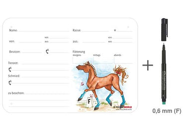 Boxenschild / Stalltafel Dressurpferd 300 x 210 mm mit Abstammung, Fütterung, Tierarzt und Schmied