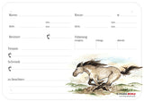 Boxenschild / Stalltafel Mustang 300 x 210 mm mit Abstammung, Fütterung, Tierarzt und Schmied