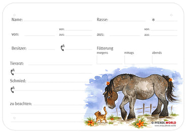 Boxenschild Rheinisch Deutsches Kaltblut 300 x 210 mm mit Abstammung, Tierarzt und Hufschmied