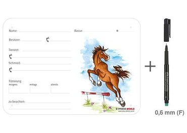 Boxenschild Springpferd 300 x 210 mm ohne Abstammung, Fütterung, Tierarzt und Schmied