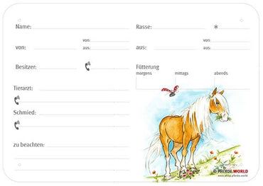 Boxenschild Haflinger 300 x 210 mm mit Abstammung, Fütterung, Tierarzt und Schmied