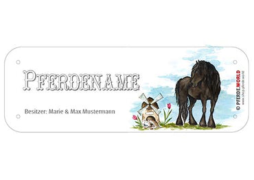 Boxenschild / Stalltafel Friese mit individuellem Namen 200 x 70 mm