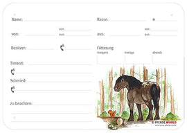 Boxenschild Noriker im Wald 300 x 210 mm mit Abstammung, Fütterung, Tierarzt und Schmied