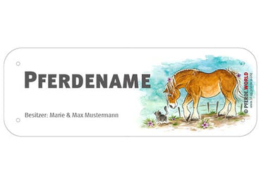 Boxenschild / Stalltafel Rheinisch-Deutsches Kaltblut mit individuellem Namen 200 x 70 mm