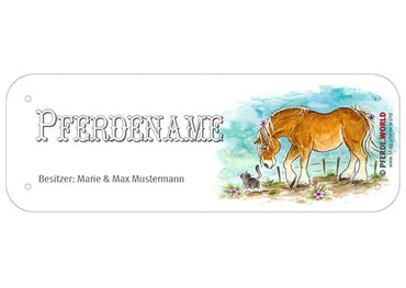 Boxenschild / Stalltafel Rheinisch-Deutsches Kaltblut mit individuellem Namen 200 x 70 mm
