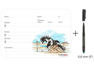 Boxenschild / Stalltafel Painthorse (Paint Horse) Sliding Stopp 300 x 210 mm ohne Abstammung, mit Fütterung, Tierarzt und Schmied