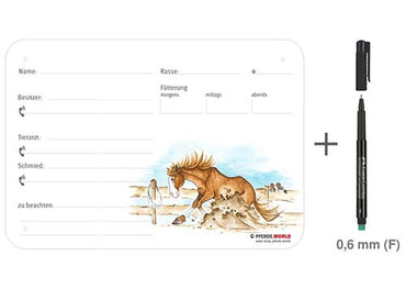 Boxenschild / Stalltafel Quarter Horse Sliding Stopp 300 x 210 mm ohne Abstammung, mit Fütterung, Tierarzt und Schmied