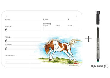 Boxenschild / Stalltafel Painthorse (Paint Horse)  300 x 210 mm ohne Abstammung, mit Fütterung, Tierarzt und Schmied