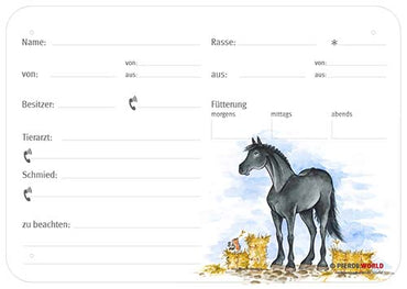 Boxenschild / Stalltafel Oldenburger 300 x 210 mm mit Abstammung, Fütterung, Tierarzt und Schmied