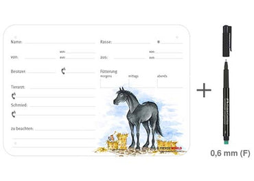 Boxenschild / Stalltafel Oldenburger 300 x 210 mm mit Abstammung, Fütterung, Tierarzt und Schmied