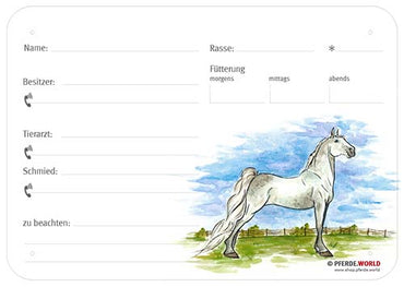 Boxenschild / Stalltafel Tennessee Walking Horse 300 x 210 mm ohne Abstammung mit Fütterung, Tierarzt und Schmied