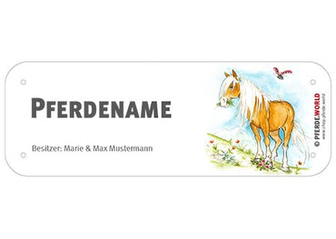 Boxenschild / Stalltafel Haflinger mit individuellem Namen 200 x 70 mm