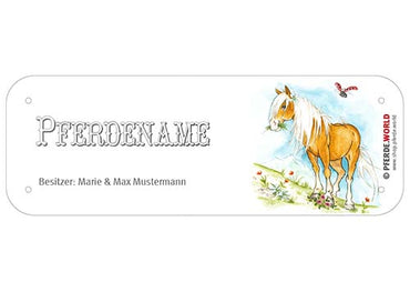 Boxenschild / Stalltafel Haflinger mit individuellem Namen 200 x 70 mm
