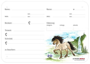 Boxenschild / Stalltafel Isländer 300 x 210 mm mit Abstammung, Fütterung, Tierarzt und Schmied