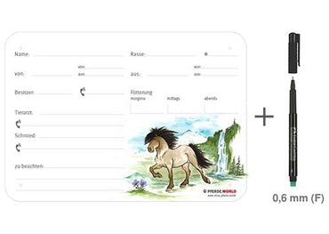 Boxenschild / Stalltafel Isländer 300 x 210 mm mit Abstammung, Fütterung, Tierarzt und Schmied