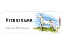 Laden Sie das Bild in den Galerie-Viewer, Boxenschild / Stalltafel Tennessee Walking Horse mit individuellem Namen 200 x 70 mm