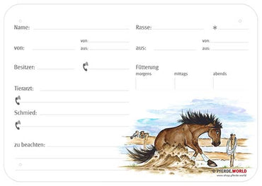 Boxenschild / Stalltafel Quarter Horse Sliding Stopp 300 x 210 mm mit Abstammung, mit Fütterung, Tierarzt und Schmied