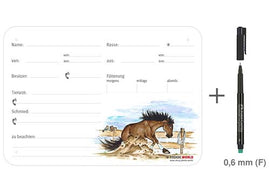 Boxenschild / Stalltafel Quarter Horse Sliding Stopp 300 x 210 mm mit Abstammung, mit Fütterung, Tierarzt und Schmied