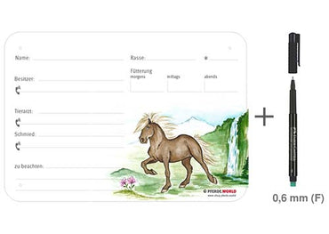 Boxenschild / Stalltafel Isländer 300 x 210 mm ohne Abstammung mit Fütterung, Tierarzt und Schmied