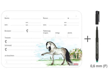 Boxenschild / Stalltafel Andalusier - PRE 300 x 210 mm mit Abstammung, Fütterung, Tierarzt und Schmied